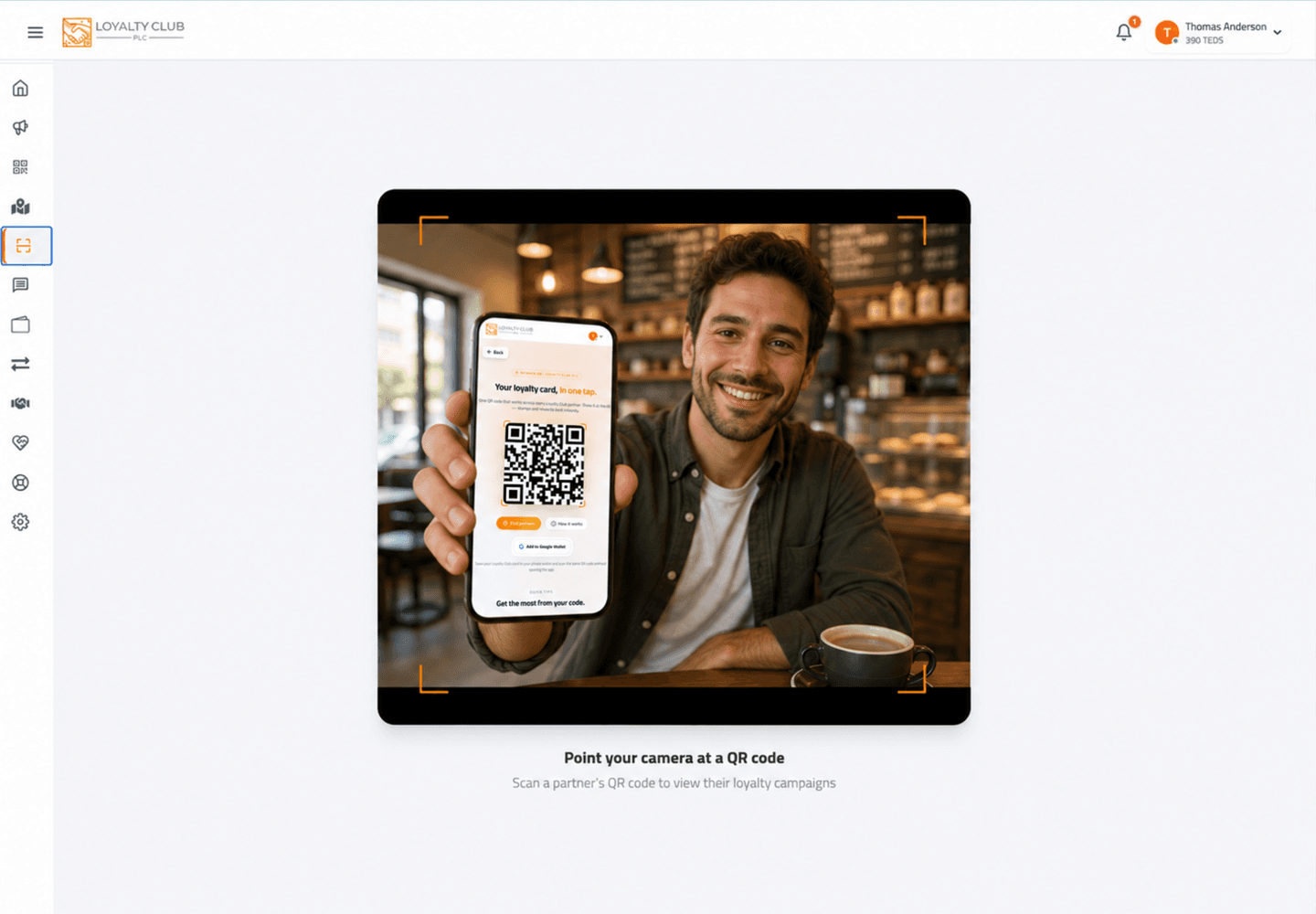Partner mobile scanner view lined up with a member QR code.
