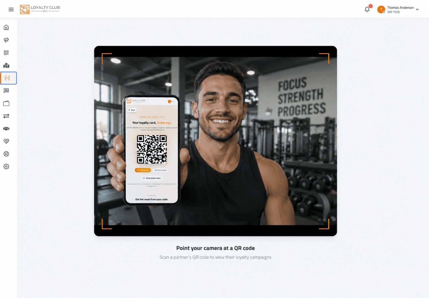 Partner portal staff stamp screen for a fitness instructor applying loyalty progress.