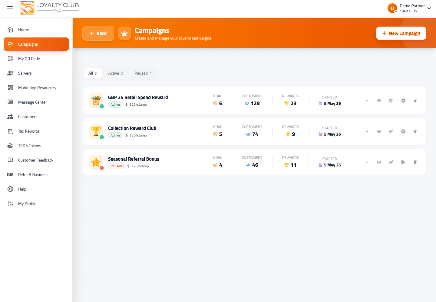 Partner portal Promotion Designer screen showing an independent retail spend campaign.