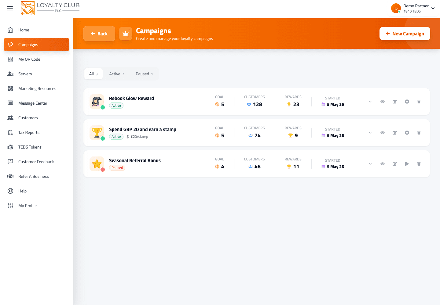 Partner portal Promotion Designer screen showing a salon rebooking loyalty campaign.