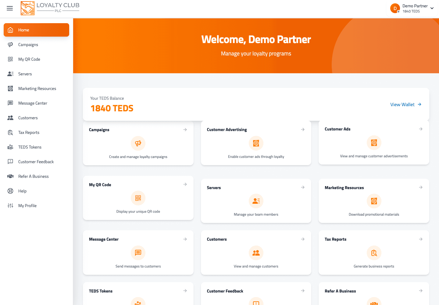 Partner Portal dashboard overview showing partner shortcuts and activity cards.